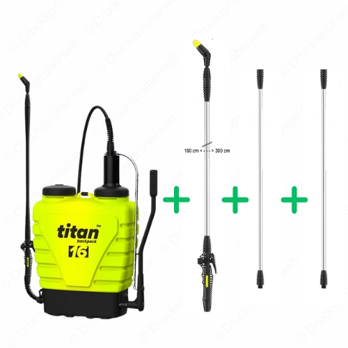 Titan 16 Liter Rückensprüher mit Teleskoplanze bis 3 m und zwei Lanzenverlängerungen, ideal für Dach-, Fassaden- und Gartenarbeiten Titan 16 Liter Rückensprüher mit Teleskoplanze bis 3 m und zwei Lanzenverlängerungen, ideal für Dach-, Fassaden- und Gartenarbeiten