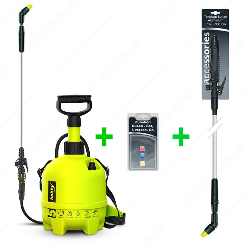 B001: 5 Ltr. Drucksprüher + T300 Sprühlanze + 3-tlg. Düsen-Set