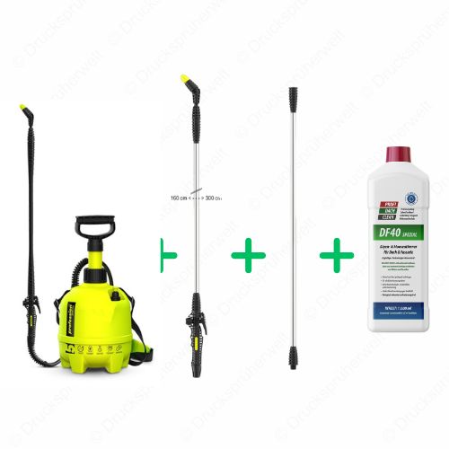 B025: P5 Drucksprüher + T300 Sprühlanze + T100 Lanzenverlängerung + 1L Profidachclean DF40