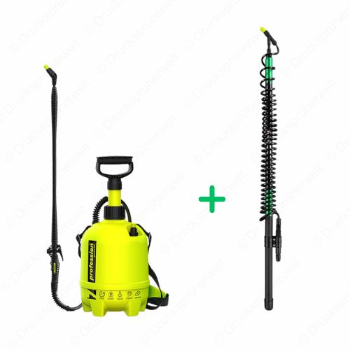 Profession 7 Liter Drucksprüher mit ausziehbarer KWT500 Teleskoplanze bis 5 Meter Reichweite für Dach-, Fassaden- und Gartenreinigung