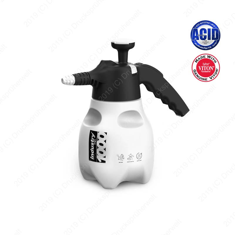 Ergo 1000 Handsprüher mit Viton-Dichtungen – Chemikalienbeständiger Drucksprüher für alkalische Reinigungsmittel (1 Liter) Ergo 1000 VITON Handsprüher 1l, Säure geeignet, 4bar Arbeitsdruck